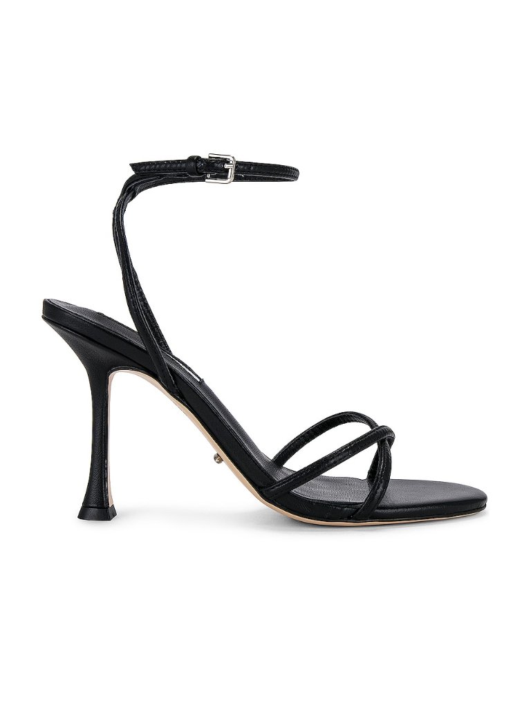Tony Bianco Laguna Sandal In Black Leather Mid High Heel Ankle Strap Open Toe